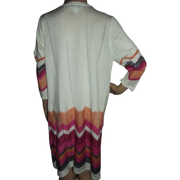 Christopher&Banks Open Front Long Cardigan Sweater PM ivory orange pink chevron - Picture 6 of 11